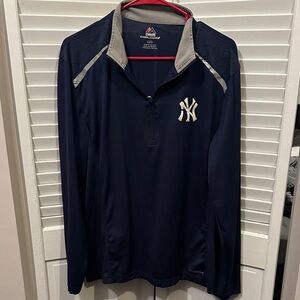 Majestic Navy and Gray Yankees Quarter Zip Pullover